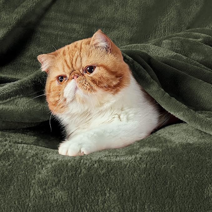 Bedsure GentleSoft Fleece Throw XL Blanket Olive Green - Image 2