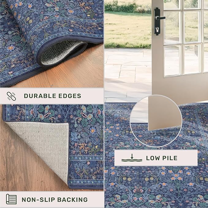 Washable Dark Blue Rug for Living Room - Image 4