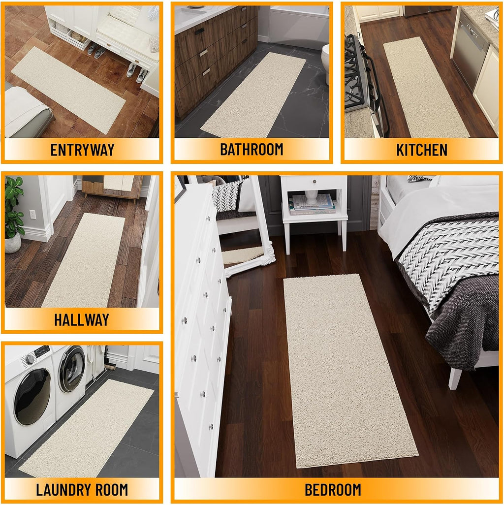 Ottomanson 2' x 6' Shaggy Runner Rug - Plush & Cozy Non-Slip Carpet for Bedroom, Living Room, Bathroom & Entryway - Durable & High-Traffic Friendly for Hallways & Dorms, Cream