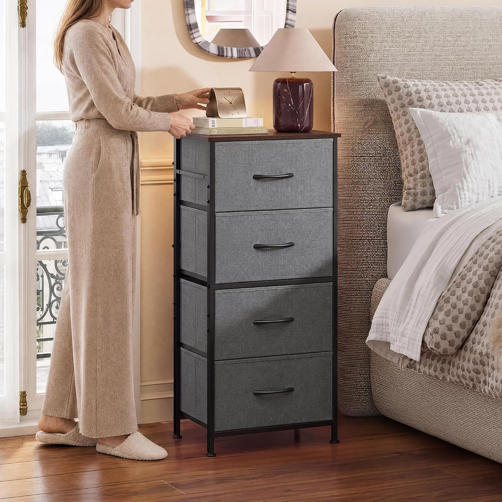 WLIVE Small Dresser Nightstand for Bedroom, 4 Drawers, Dark Grey