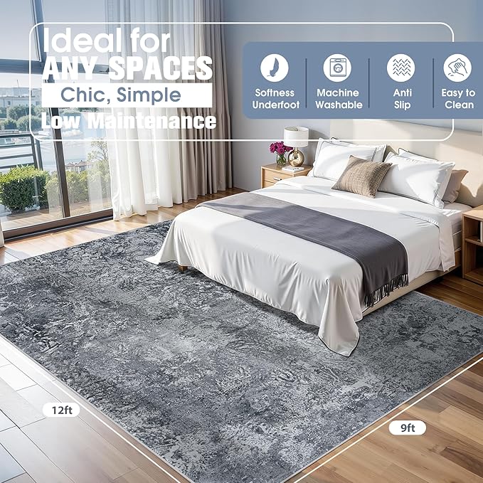 9x12 Area Rugs for Living Room Rug Washable: Abstract Large Rug for Dining Room - Image 2