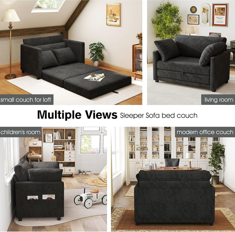 51" Loveseat Sleeper Sofa Bed, Chenille Convertible Floor Sofa Bed for S...