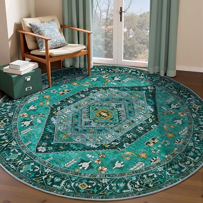 SERISSA Boho Round Area Rug, 6ft Washable Non-Slip Circle Rug, Ultra Soft by SERISSAHomeDecorCollection