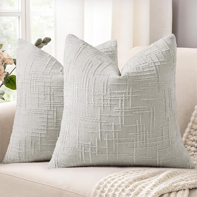 decorUhome Light Grey Chenille Euro Sham Throw Pillow Covers 26x26 Set of 2 by decorUhome