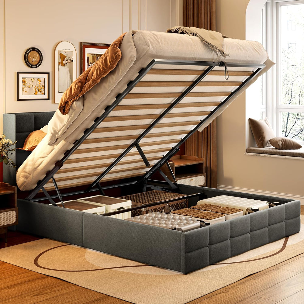 Gizoon Full Lift Up Storage Bed with Storage, Upholstered Platform Bed Frame ...