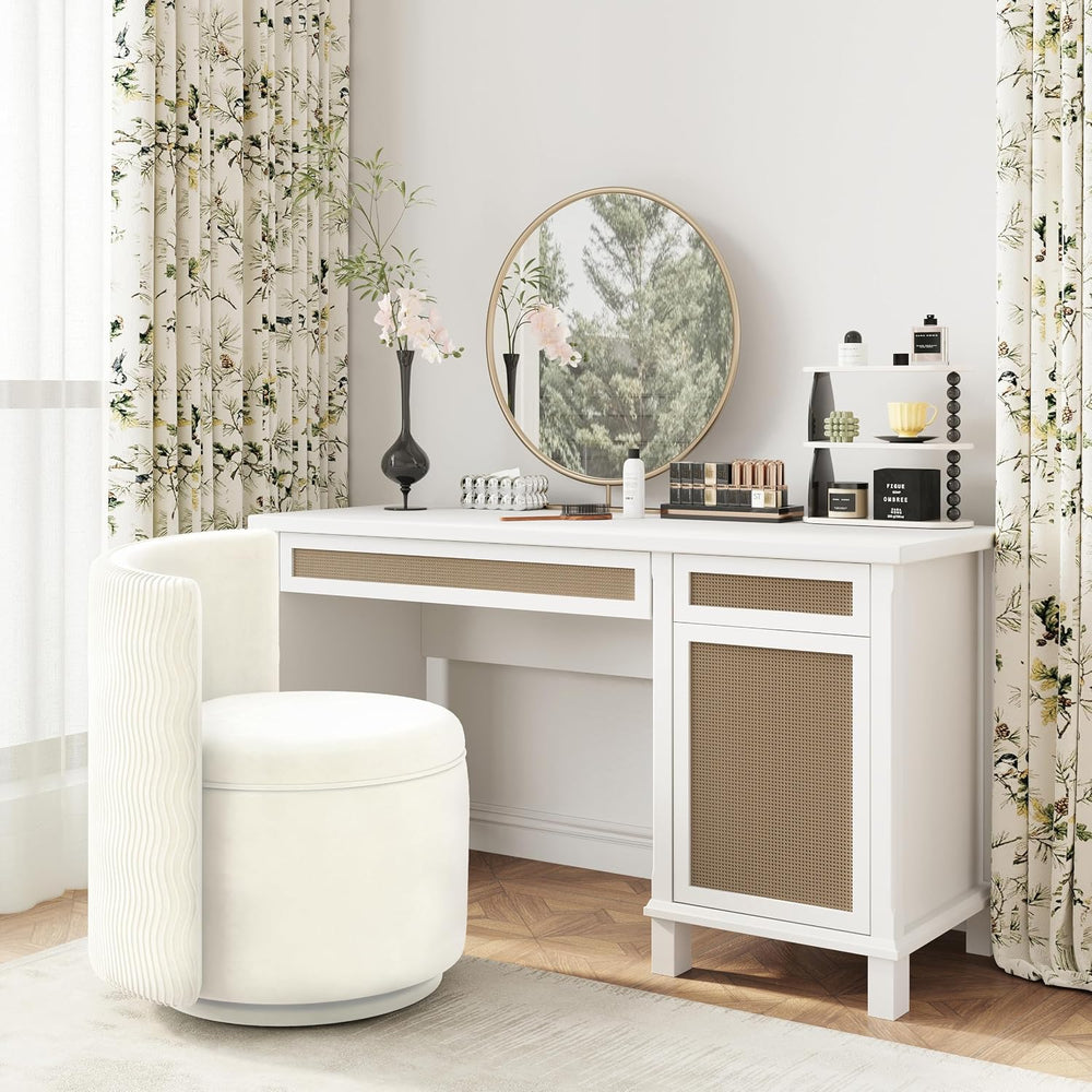 allamazing 360° Swivel Accent Chair with Storage, Vanity Stool with Back, Vel...