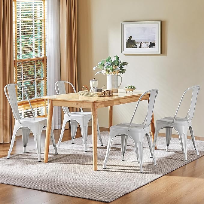 Yaheetech Metal Dining Chairs Set of 4, Industrial Stackable Kitchen Chairs w...