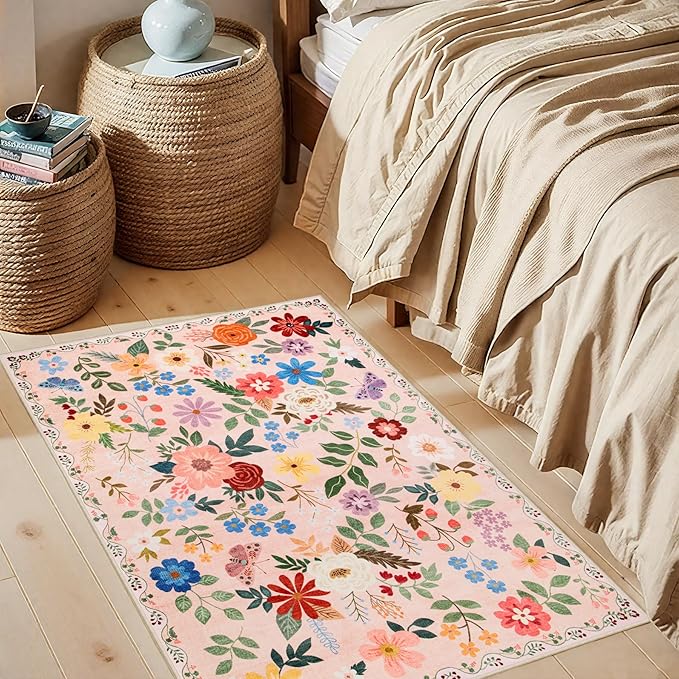 Entryway Rug 2X3 Small Rugs: Floral Washable Door Mat Vintage Soft Low Pile - Image 3