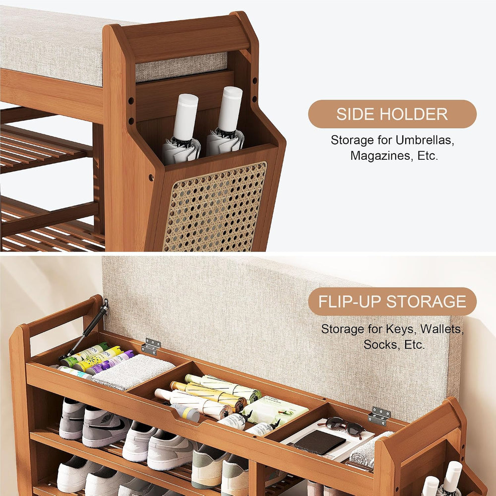 PETKABOO 39.4" Bamboo Shoe Rack Bench, 3-Tier Entryway Bench with Thick ...