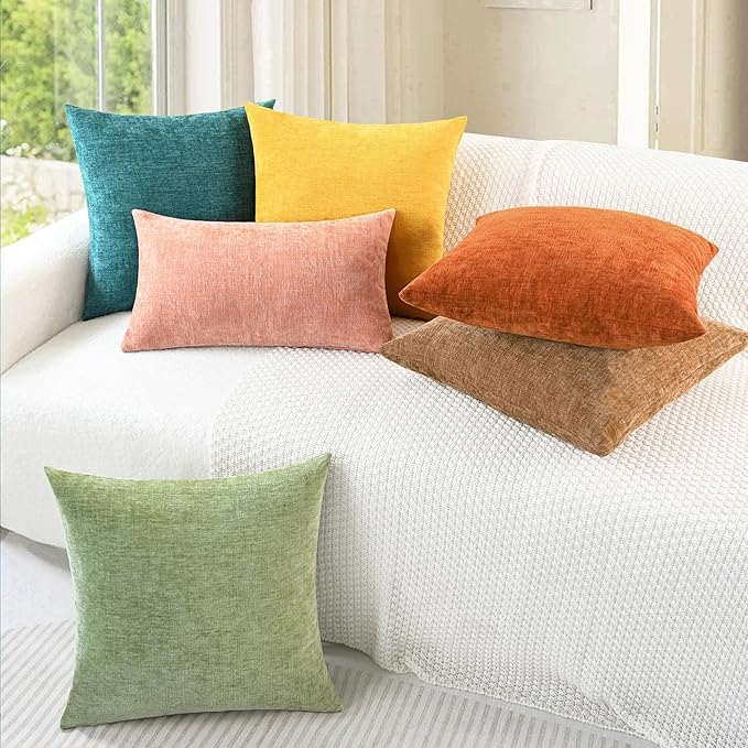 CaliTime Throw Pillow Covers Decorative 18 X 18 Inches Pack of 4 Cozy Chenille - Image 2
