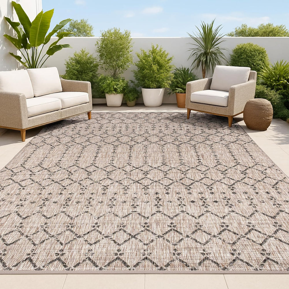 JONATHAN Y Moroccan Geometric Indoor Outdoor Area Rug 8X10 Natural/Black, Our...