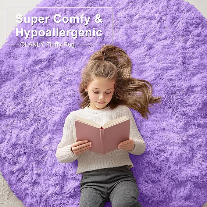 OLANLY Purple Round Rugs for Bedroom - Image 6