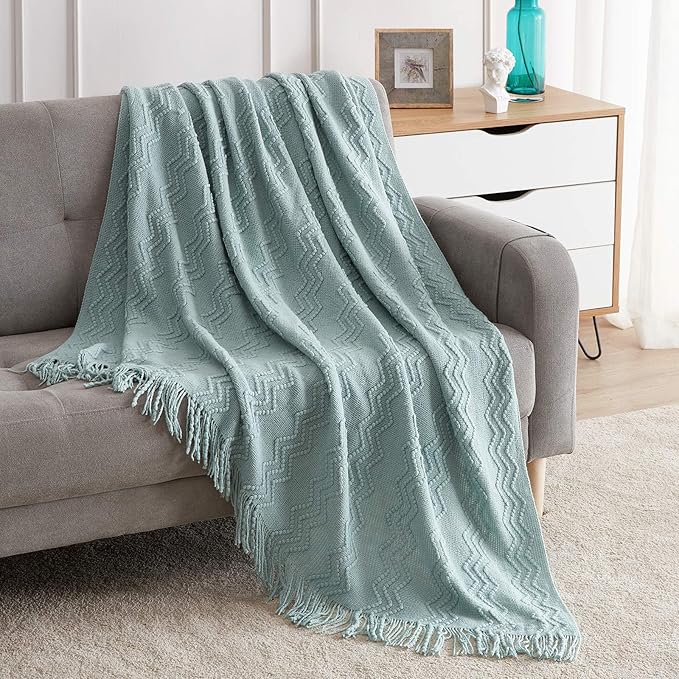 BOURINA Aqua Throw Blanket 50x60 Inches Throw Textured Solid Soft Sofa Couch by BOURINA