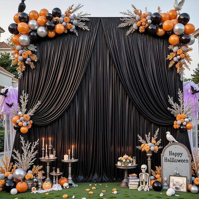 10x10 ft Black Glitter Backdrop Curtain for Parties, Wrinkle Free Satin Photo...
