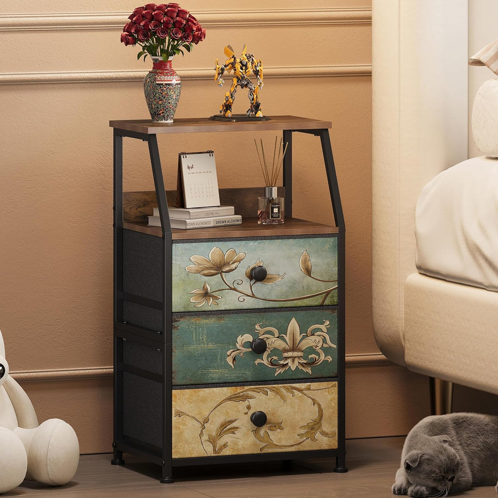 Tohomeor Dresser with Fabric Drawers Nightstand with 2 Tier Shelf Storage Tow...