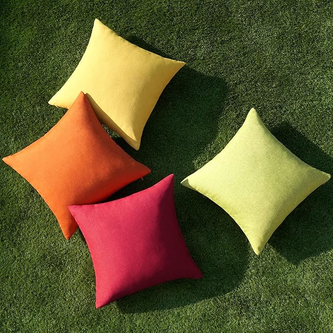 MIULEE Pack of 4 Decorative Outdoor Throw Pillow Covers Linen Waterproof Pillow - Image 4