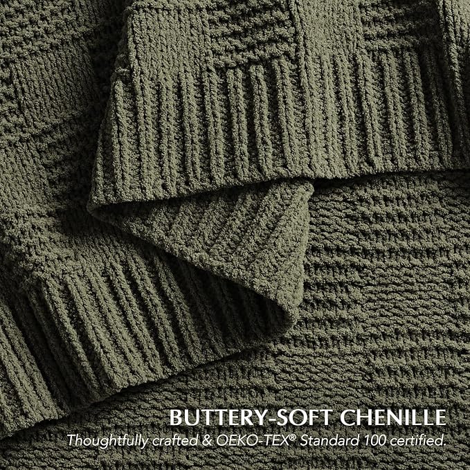 EVERGRACEHOME Modern Checkered Chenille Throw Blanket, Soft Cozy Plaid Knitted