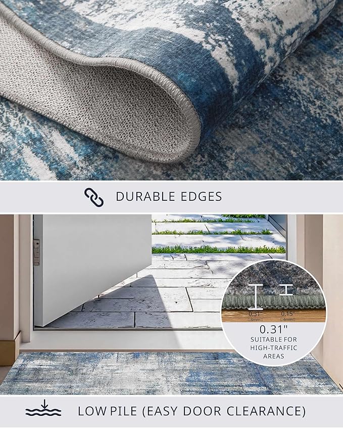 Latte&Fog 8x10 Area Rugs for Living Room, Large Blue Modern Abstract Washable - Image 5