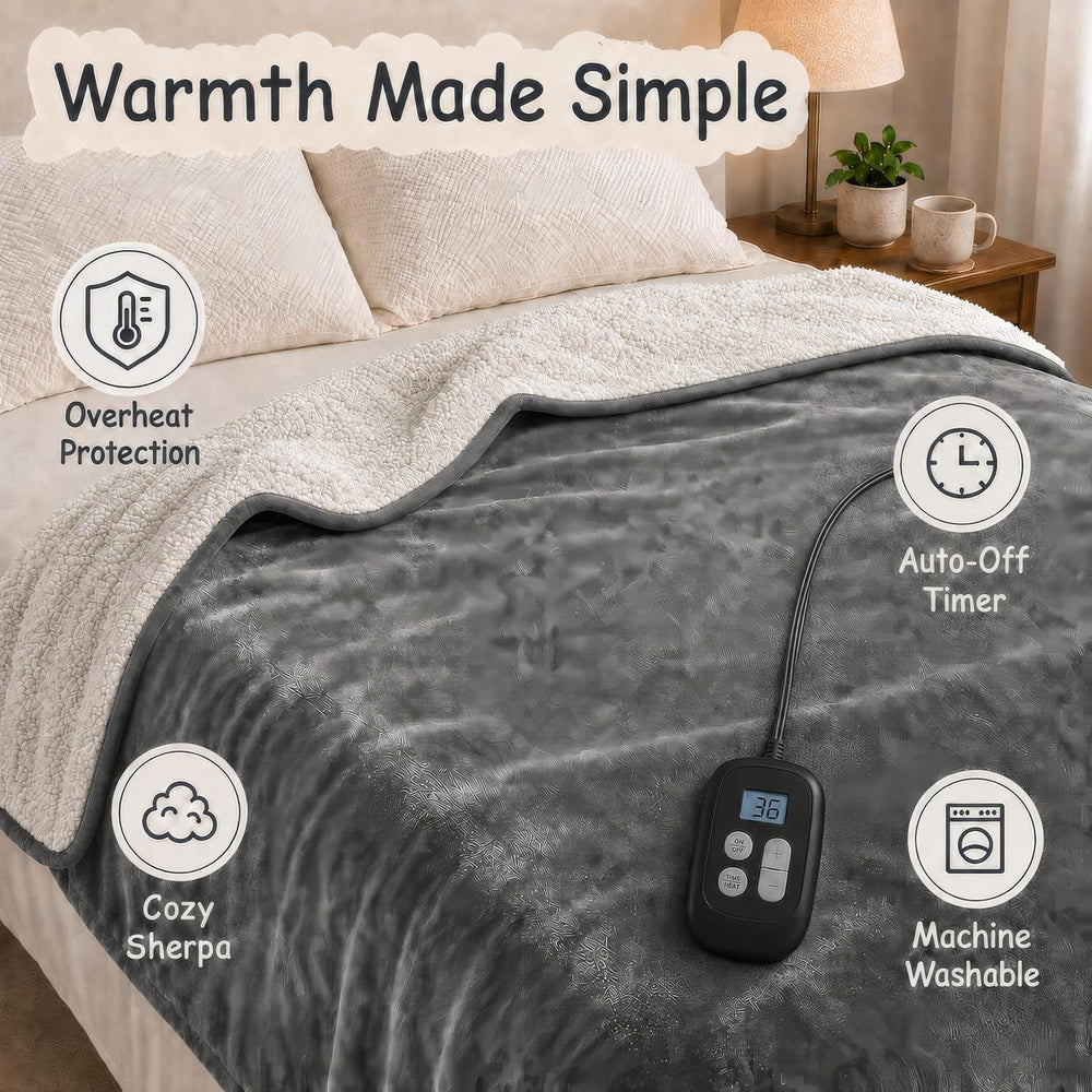 Soypipo Electric Heated Blanket King 90"x100" - Light Gray, ETL Cer...