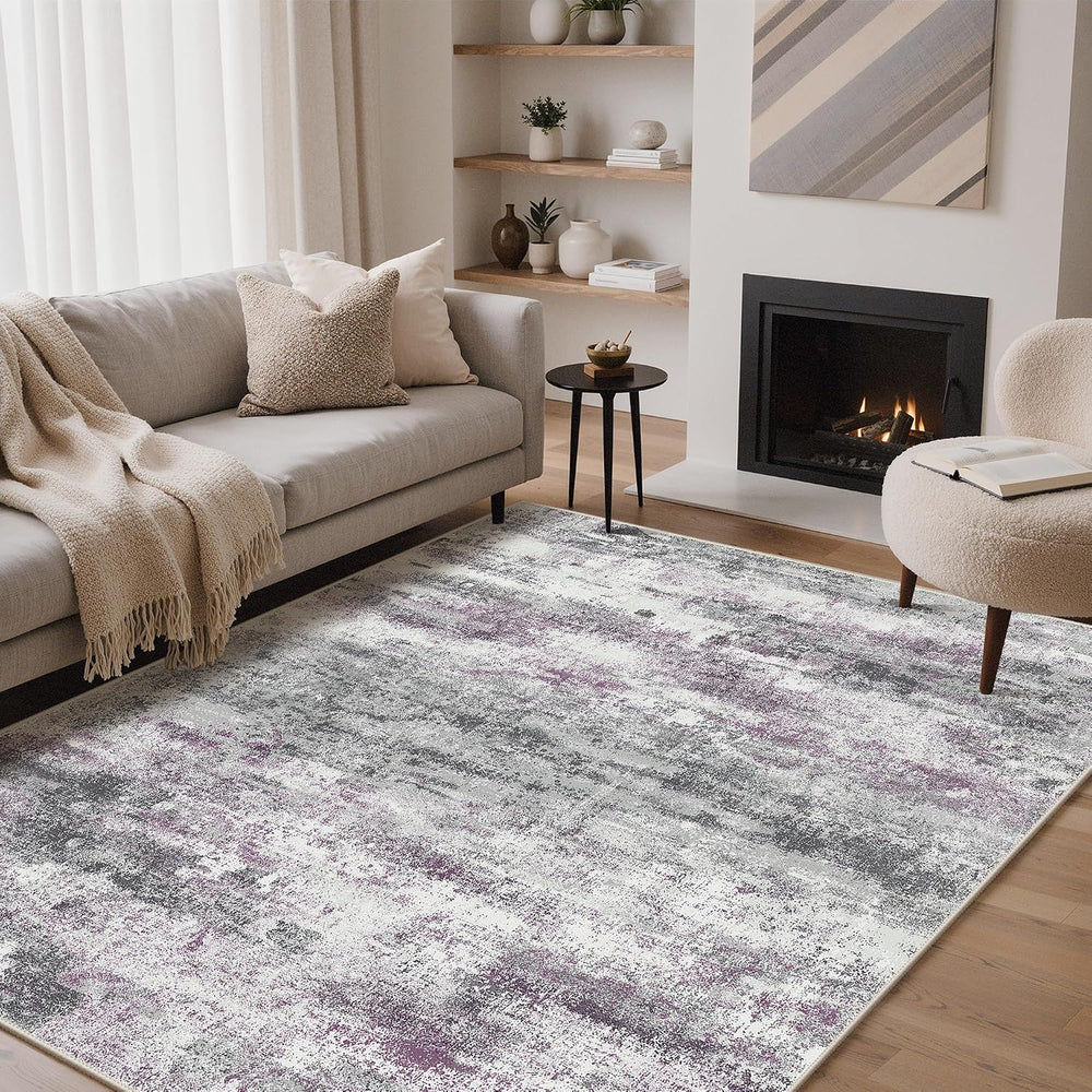 BEIMO 5x7 Area Rugs for Bedroom, Purple Grey Washable Abstract Non Slip Rug