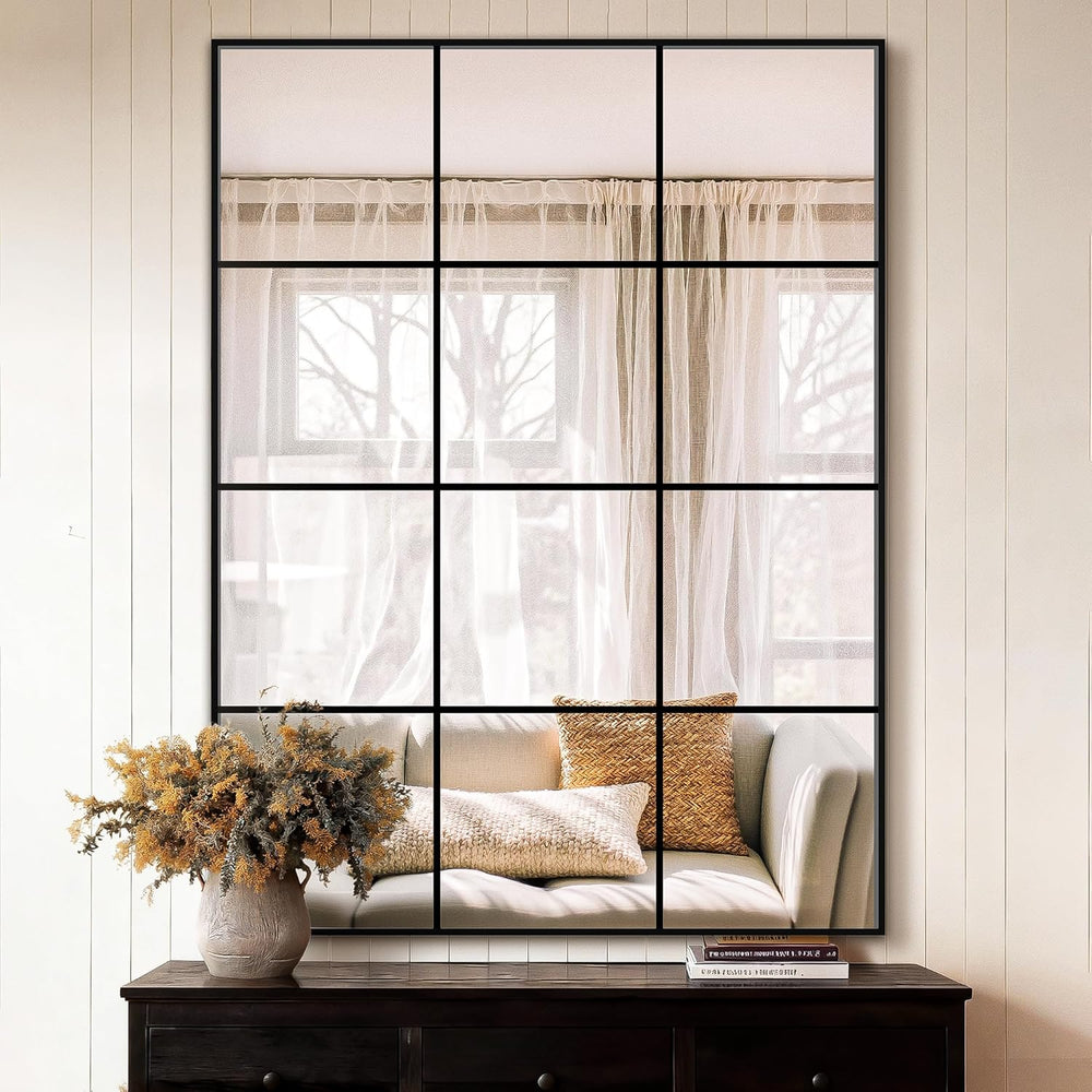 Window Pane Wall Mirror with Metal Frame 40"x30" Black