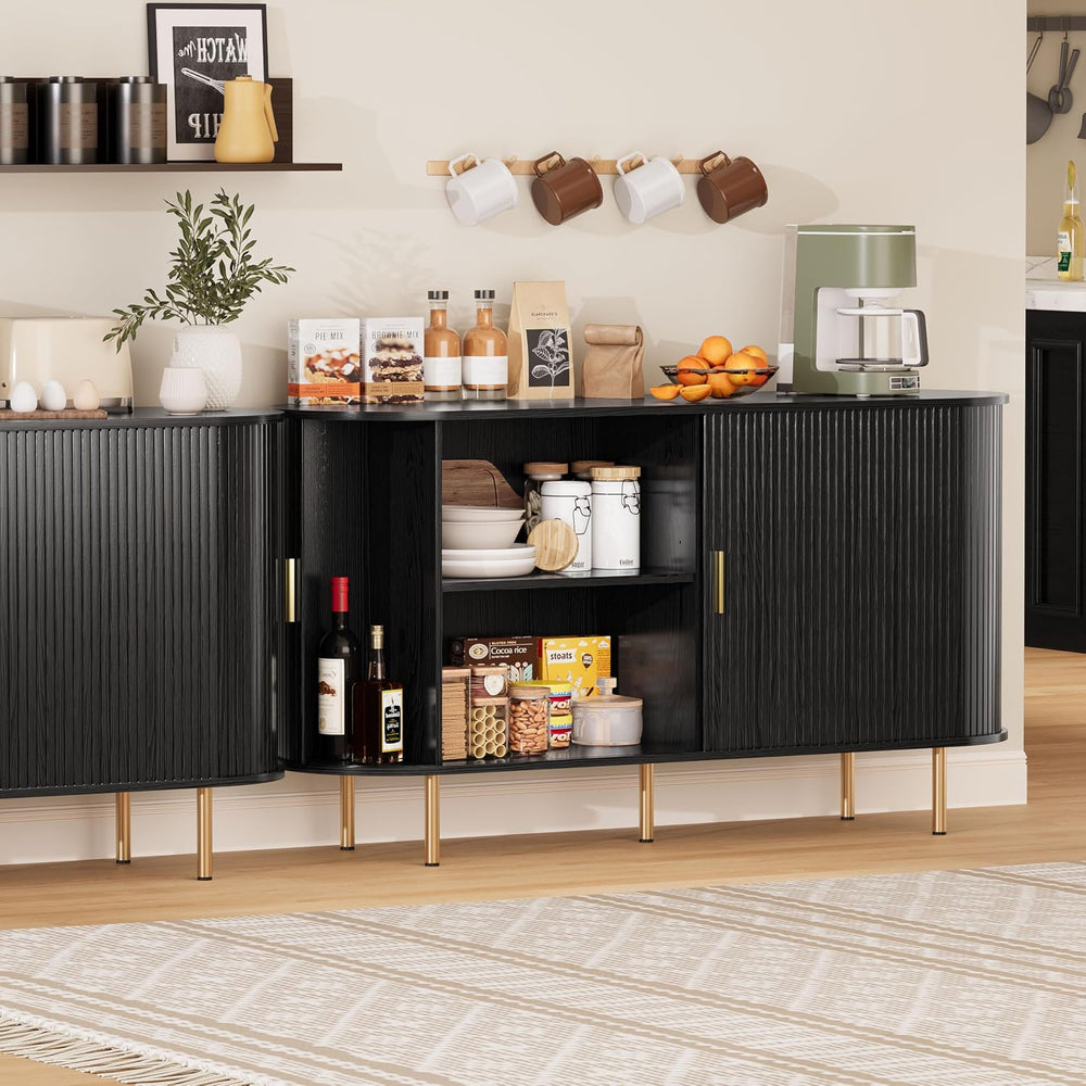 DHH Sideboard Buffet Cabinet with Storage,Mid Century Modern Fluted Accent Co...