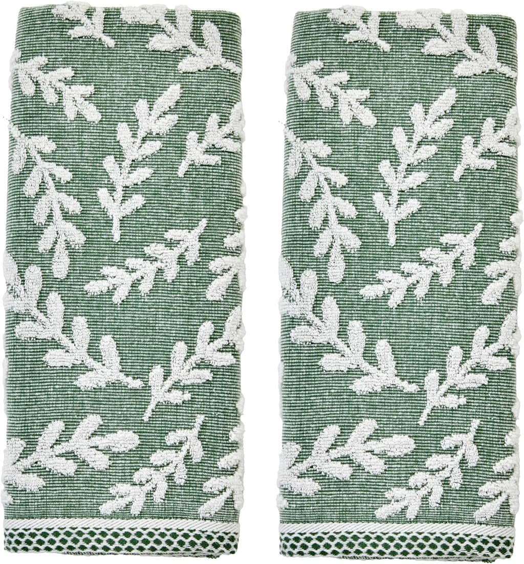 SKL Home Leaf Sprig Hand Towel Set-2pc, 100% Cotton, Reversible, Spruce | Soft & absorbent jacquard. For use in the bathroom, kitchen, or bar & makes a great gift.
