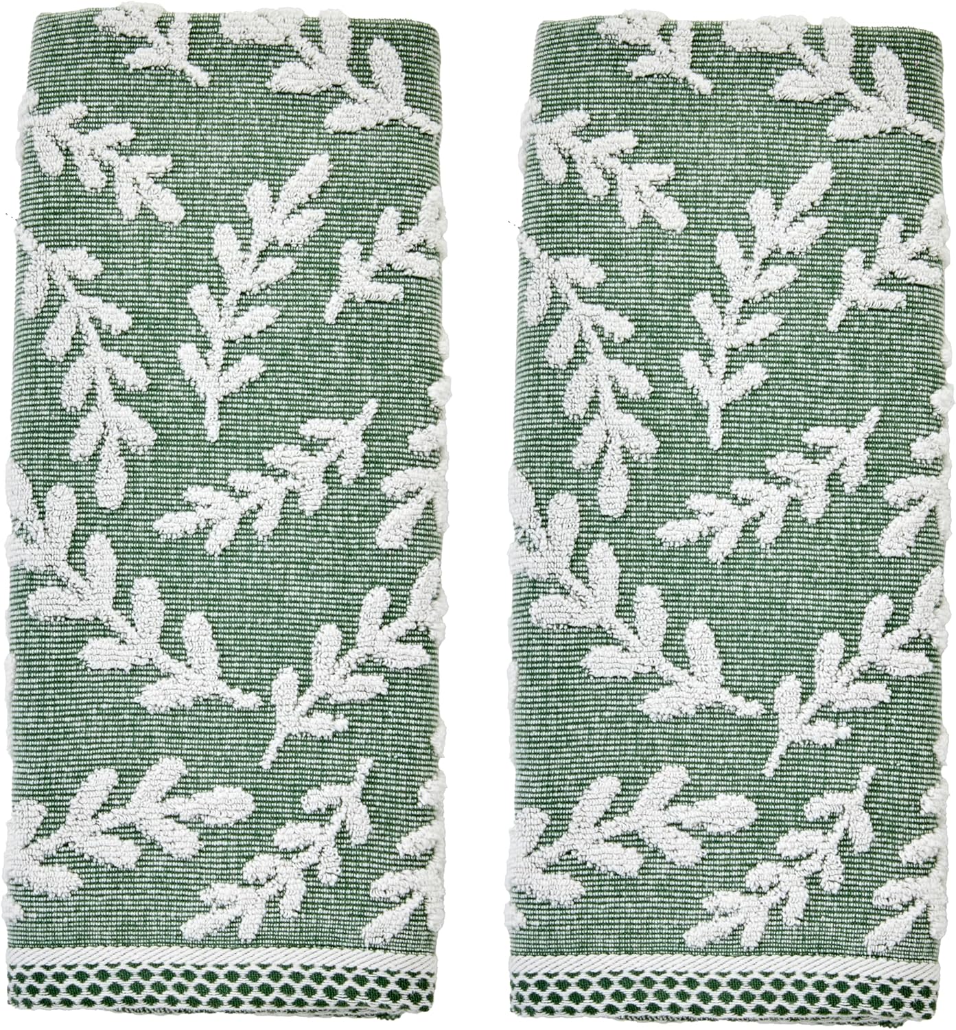 SKL Home Leaf Sprig Hand Towel Set-2pc, 100% Cotton, Reversible, Spruce | Soft & absorbent jacquard. For use in the bathroom, kitchen, or bar & makes a great gift.