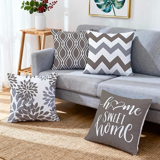 Hexagram Geometric Grey Pillow Covers 16x16 Set of 4, Decorative Outdoor Boho - Image 6