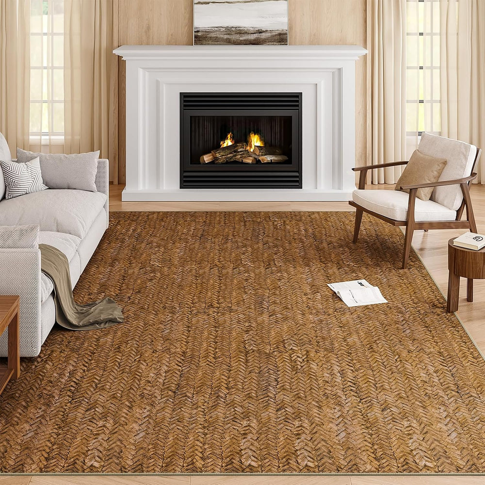 Eleisa Modern Vintage 5x7 Herringbone Chevron Area Rug for Living Room, Brown...