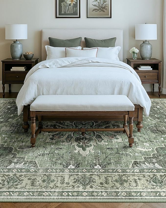 Area Rugs 10'x14' Washable Non-Slip, Floral Vintage Distress Print Pattern - Image 3