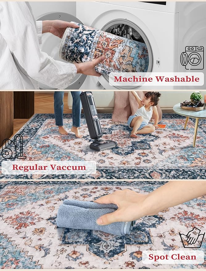 SERISSA Runner Rug for Hallways, Extra Long Boho Rug Ultra Soft Vintage Blue - Image 3