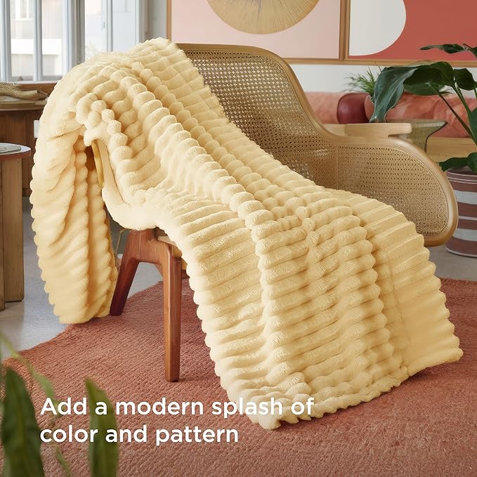 Bedsure GentleSoft Custard Yellow Fleece Throw Blanket - Image 3