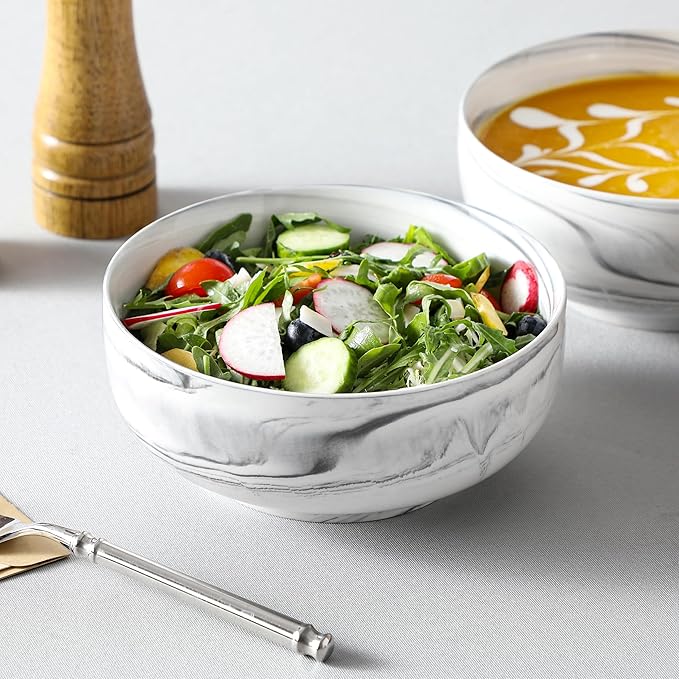 MALACASA Large Soup Bowls Set, 44 OZ Salad Bowl Cereal Bowl Set of 2, Marble - Image 4