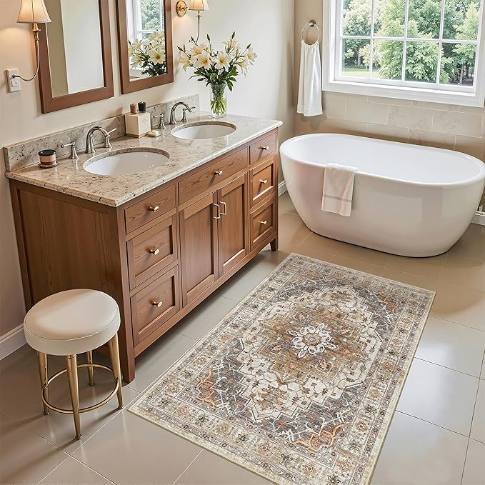 Madane Washable Area Rug 2x3, Small Entryway Rug Non-Slip Vintage Door Mat - Image 4