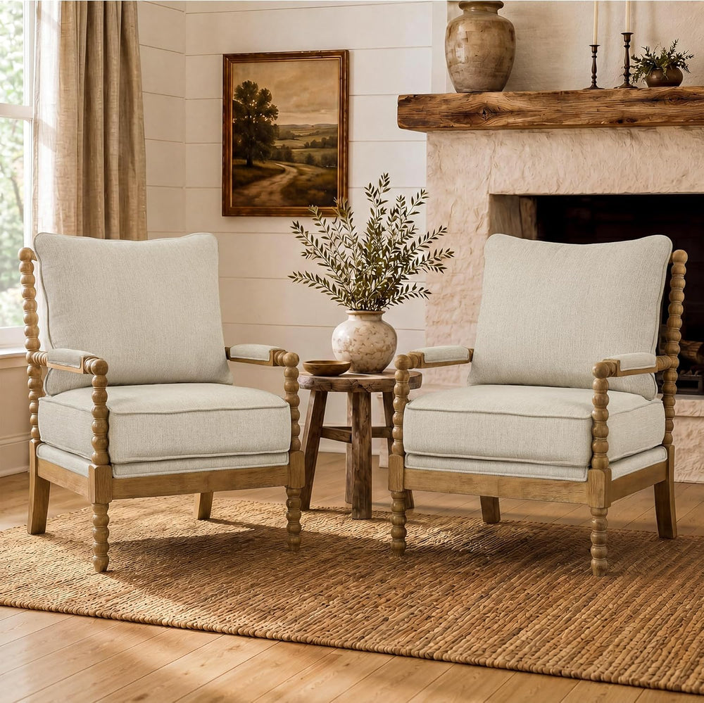 Morden Fort Spindle Accent Chair Set of 2 with Solid Wood Frame, French Style...