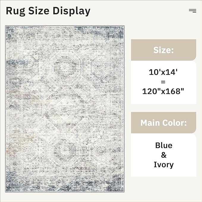 10x14 Area Rugs for Living Room, Non Slip Machine Washable Vintage Rugs - Image 4