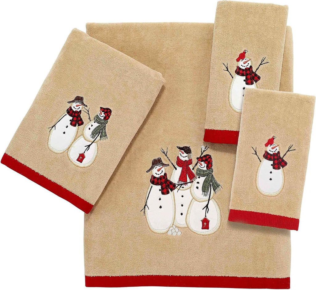 Avanti Linens - Fingertip Towels, Soft & Absorbent, Embroidered, Christmas Decorations, Set of 4 (Snowmen Gathering Collection)