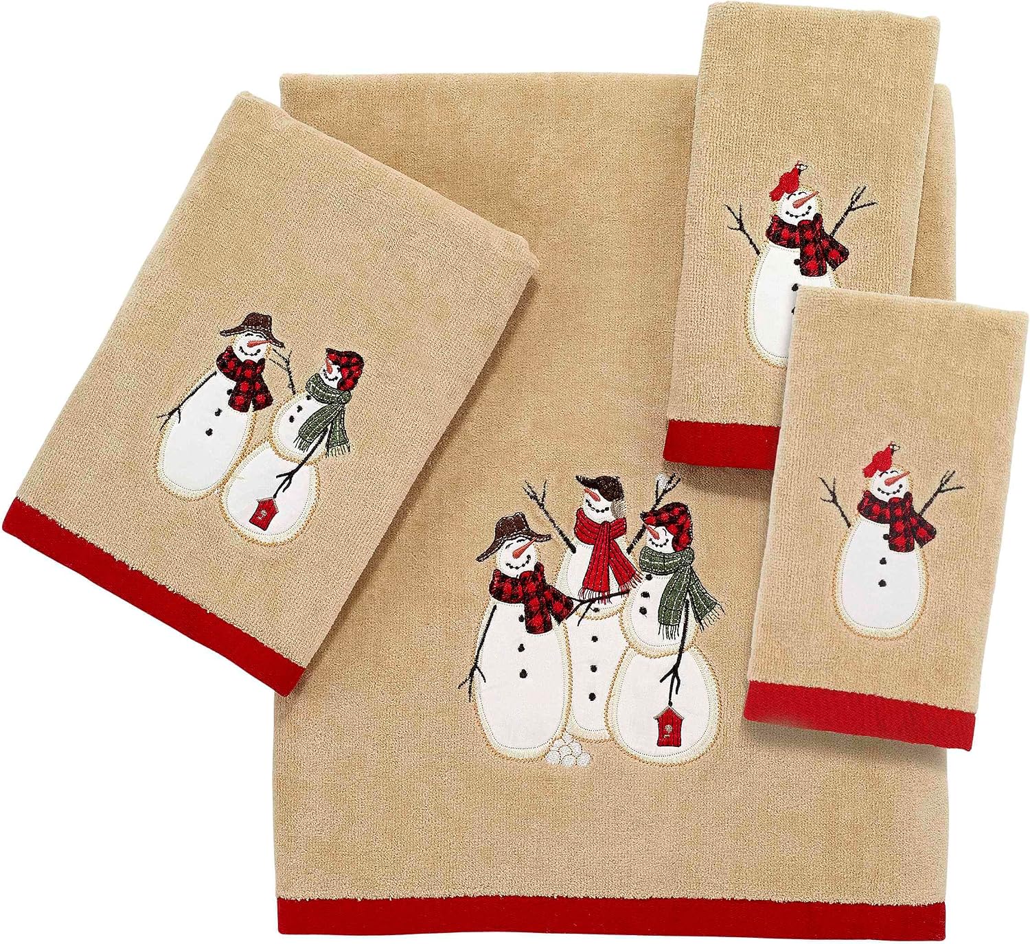 Avanti Linens - Fingertip Towels, Soft & Absorbent, Embroidered, Christmas Decorations, Set of 4 (Snowmen Gathering Collection)