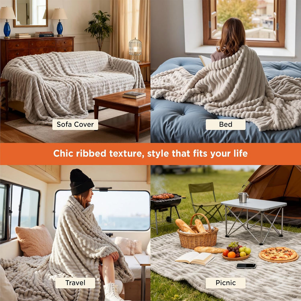 Bedsure Soft Full Size Fleece Blankets for Bed Beige 84"x90"