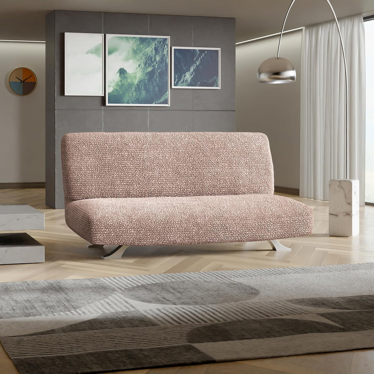 paulato stretch futon couch slipcover 1-piece – bi-elastic shown in use