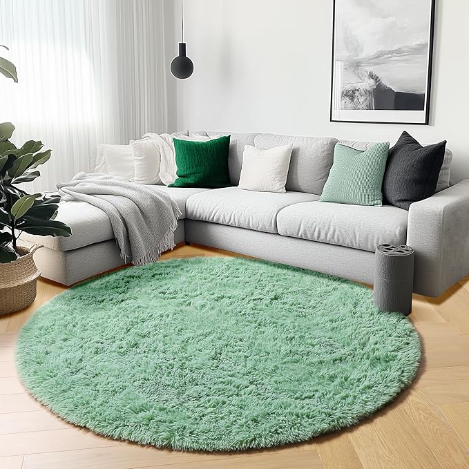 ONASAR Sage Green Round Area Rugs 6ft, Fluffy Soft Bedroom Circle Rug - Image 4