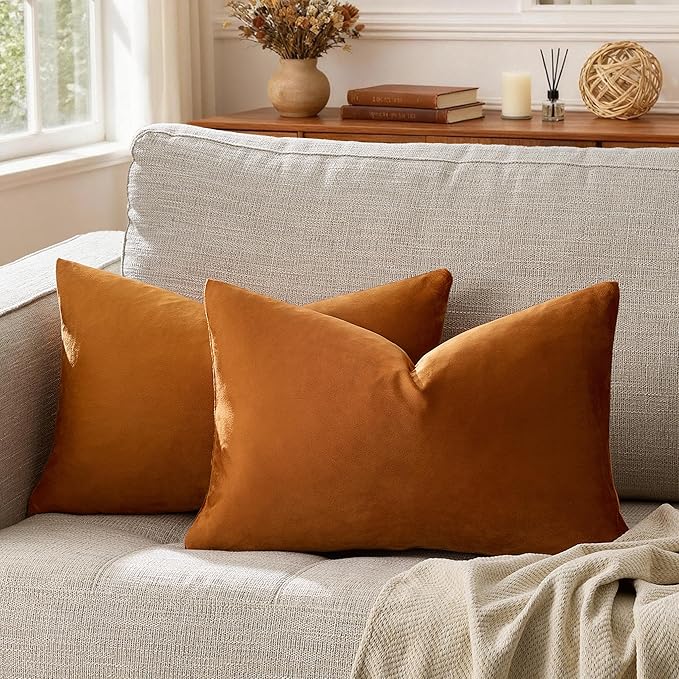 GIGIZAZA 12x20 Dark Burnt Orange Pillow Covers Velvet Lumbar Pillow Decorative - Image 5