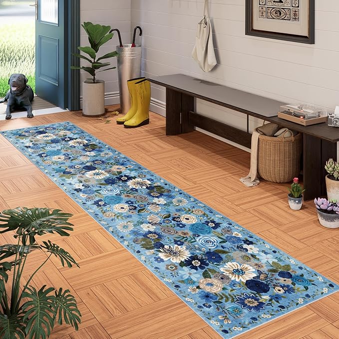 Floral Hallway Runner Carpet Non-Slip, 2x10 Washable Rug Ultra-Thin Soft - Image 2