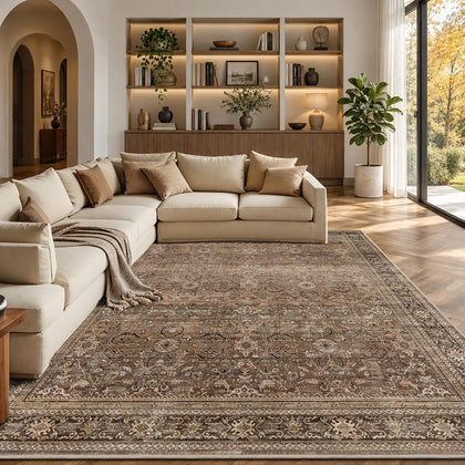 Schweek 8x10 Brown Area Rugs Washable Vintage Large Rug for Living Room