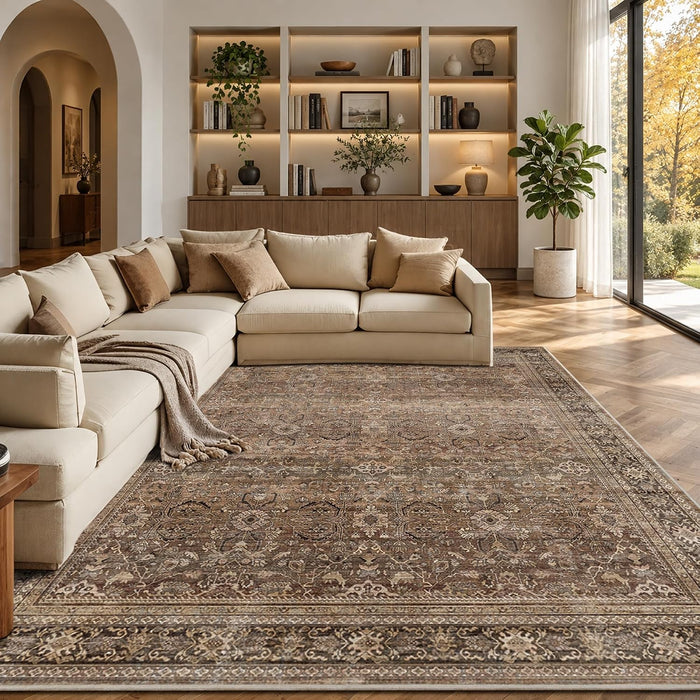 Schweek 8x10 Brown Area Rugs Washable Vintage Large Rug for Living Room