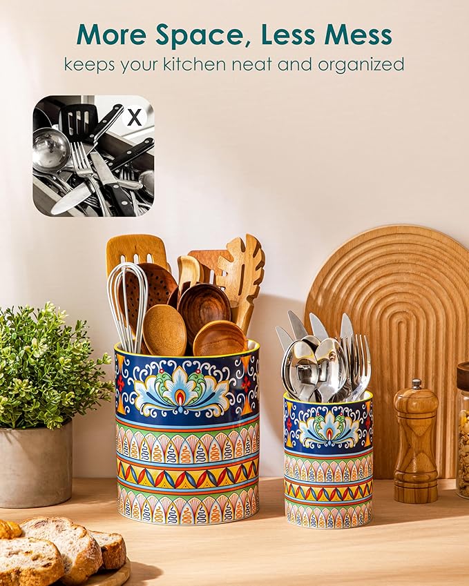 vancasso SIMI Utensil Holder, 7.3"+5.5" Porcelain Kitchen Utensil Holder - Image 6