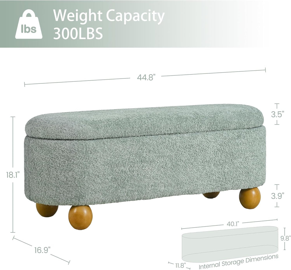 VKNOW 44.8" Storage Ottoman Bench End of Bed Bench with Hinge, Light Green