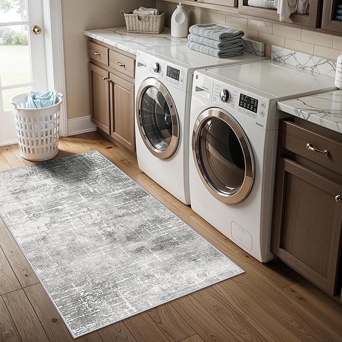Washable 2x4 Entryway Area Rugs: Non-Slip Abstract Water Resistant Kitchen Rug - Image 5