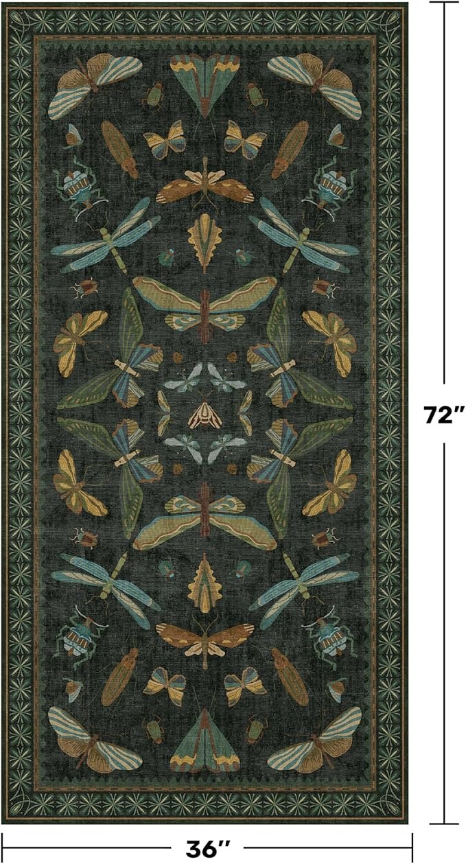 Dark Green Rug for Entryway Indoor- 3x6 Large Washable Kitchen Rug, Non Slip - Image 2